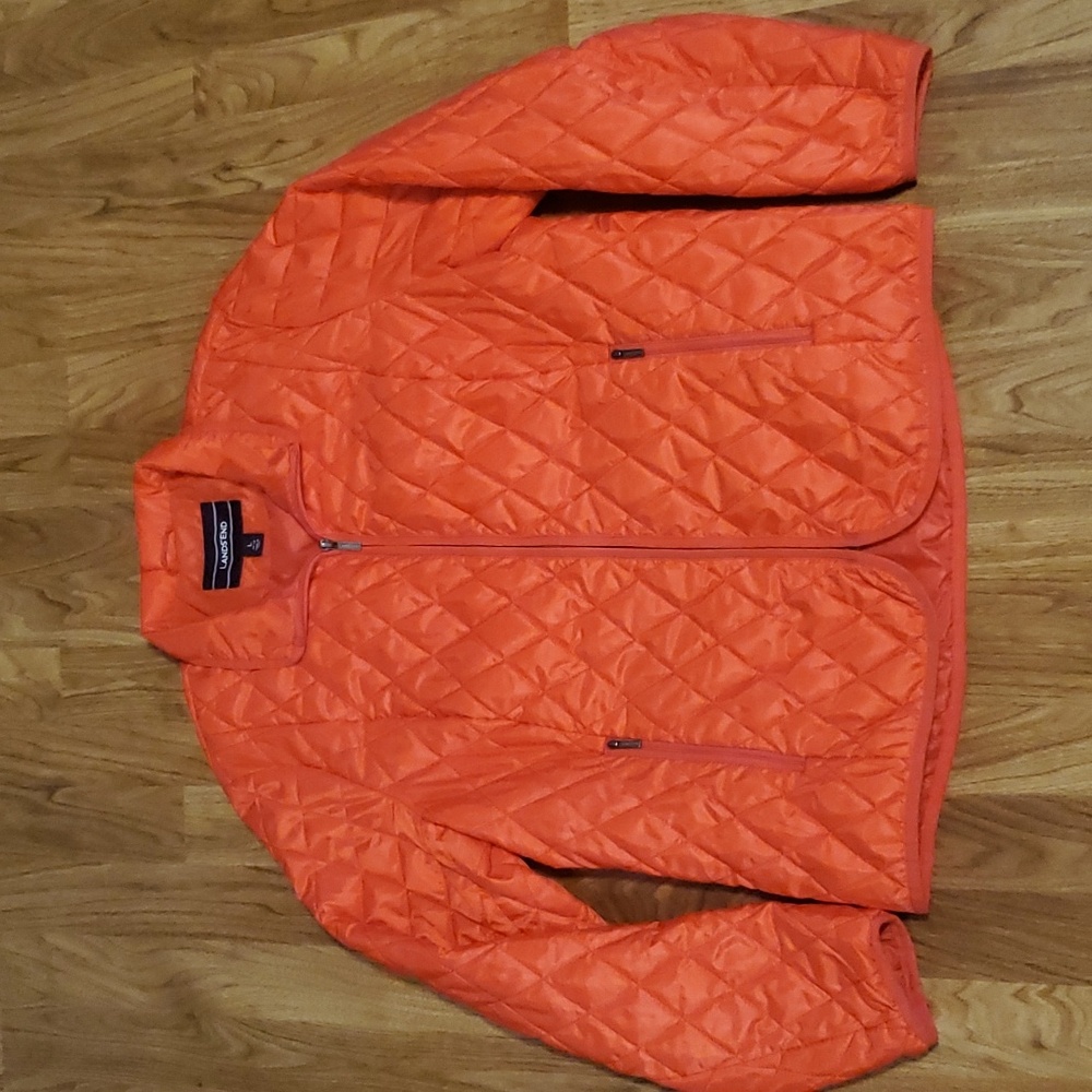 Lands End Quilted Jacket Girls Size L 14/16 Coral Red Color Like New